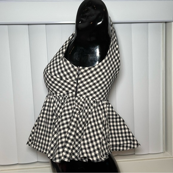 Zara Cropped Peplum Blouse Black And White Size XS - Picture 3 of 7